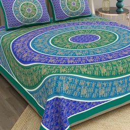 The Craft Monk Blue & Green King Bedsheet with 2 Pillow Covers-image-74