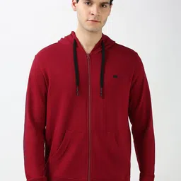 Peter England Casuals Men Solid Hood Cotton Front-Open Sweatshirt-image-41