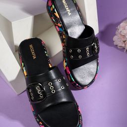 MOZAFIA Women Printed Buckles Detailed Open Toe Open Toe Flats-image-79