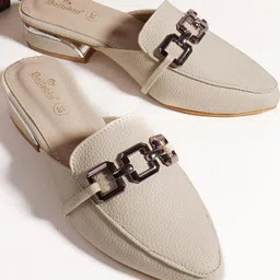Dollphin Beige PU Block Heels-8