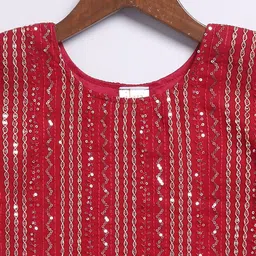 JBN Creation Girls Embroidered Regular Sequinned Kurta with Sharara & With Dupatta image 5