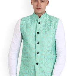 VEERA PARIDHAAN Printed Banarasi Chinese Collar Nehru Jackets-picture-12