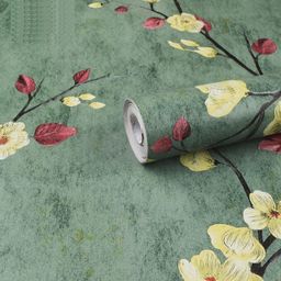 Aura Green & Red Floral Printed Waterproof & Oil-Proof Self Adhesive Wallpaper-image-43