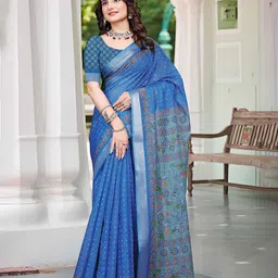 ZILVIRA Floral Pure Linen Designer Block Print Saree-image-65