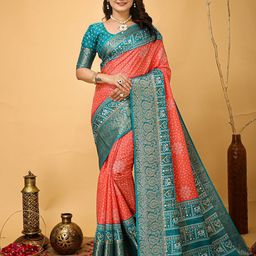 DIVASTRI Printed Woven Design Zari Banarasi Saree-image-5