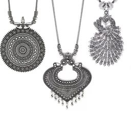 Sangria FX-Round Set Of 3 Oxidized Round Tava & Big Pan Necklace-57