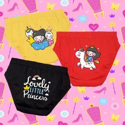 NUSYL Girls Pack Of 3 Printed Cotton Basic Briefs-image-73