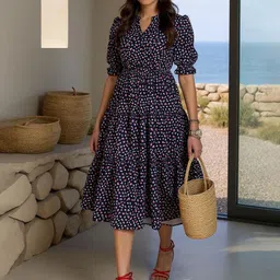 ZUMMER Women Ditsy Floral Printed Ruffled Tiered Crepe Fit & Flare Midi Dress-image-76