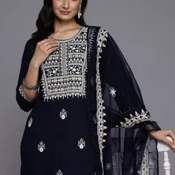 KSUT Women Navy Blue Viscose Rayon Kurta Sets-image-92