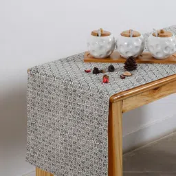 Myntra Elegant Homes Charcoal Grey & Cream-Colored Floral Printed Pure Cotton Table Runner-29