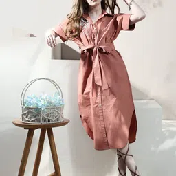 Boho By Athena Floral Embroidered Shirt Midi Dress-image-43