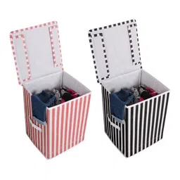 prettykrafts Peach-Coloured & Black 2 Pieces Striped Reusable Multi-Utility Organisers-19