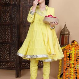 Sangria Girls Embroidered Mandarin Collar Pure Cotton A-Line Kurta & Churidar & Dupatta-picture-22