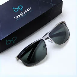 SUNGLASSIC Unisex Gray Green Polarized Rectangle Sunglasses Radiant-40
