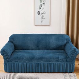 Lukzer Teal Polyester 1 Piece Sofa Cover With Arms-40