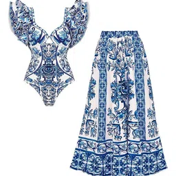 Alamode By Akanksha Maria One Piece Swimsuit With Skirt-image-92