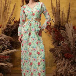 indo street Floral Printed Midi-Length Cut-Out Ethnic Dresses-image-28