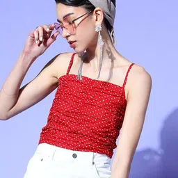 Moda Rapido Women Polka Dot Printed Shoulder Straps Crepe Top-image-90