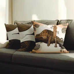 LUSHLYF White & Brown Set of 3 Abstract Velvet Square Cushion Covers-20