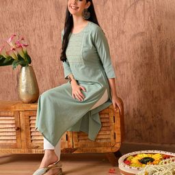 Anouk Rustic Floral Embroidered Round Neck Thread Work Pure Cotton Kurta-picture-9