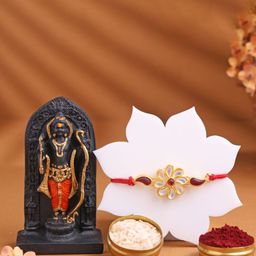 Floweraura Set Of 3 Stone-Studded & Beaded Rakhi With Idol Showpiece & Roli Chawal-2