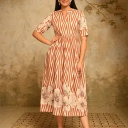 DECKEDUP Women Abstract Printed A-Line Midi Dress-picture-14