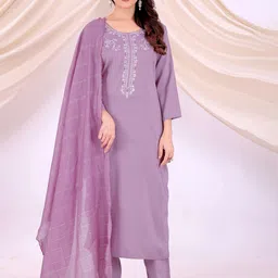KS KAMYA SAREES Women Embroidered Regular Kurta with Trousers & Dupatta-picture-4