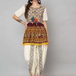 MESMORA FASHION Embroidered Thread Work Organic Cotton Top With Dhoti Pant-image-101