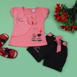 V-Mart Girls Printed Round Neck Pure Cotton Top With Shorts-image-45