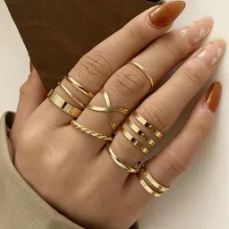 TheVineGirl Set of 8 Gold Plated Western Designs Ring Set-picture-6