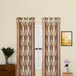 Aura Brown & Beige 2 Pieces Geometric Long Door Curtains-image-46