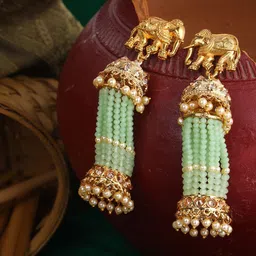 ANIKAS CREATION Gold-Plated Pearls Beaded Animal Shaped Drop Earrings-88