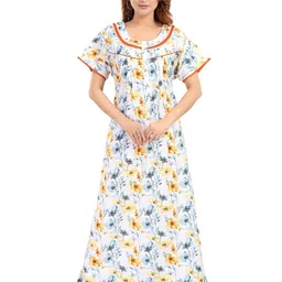 NIGHT QUEEN Floral Printed Pure Cotton Maxi Nightdress-picture-3