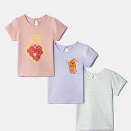Nauti Nati Girls Pack of 3 Printed and Striped Cotton Regular Tops-picture-24