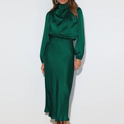 bebe Women High Neck Gathered Sheath Midi Dress-image-44
