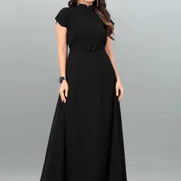 Jash Creation Women Mandarin Collar Fit and Flare Maxi Dresses-image-79