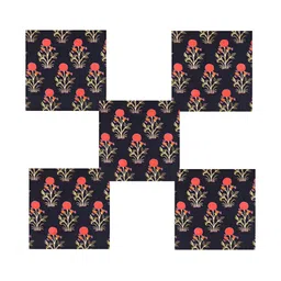 HANDICRAFT PALACE 6Pcs Black & Red Floral Block Printed Cotton Dinner Table Napkins-37