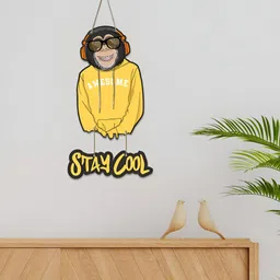 ArtVibes Yellow & Black Printed Wooden Wall Hanging-image-40
