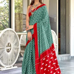 LeeliPeeri Designer Chevron Block Print Saree with Unstitched Blouse Piece-picture-3