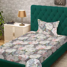 KLOTTHE Multicoloured Floral 300 TC Single Bedsheet with 1 Pillow Covers-image-20