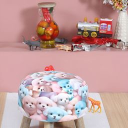 Shadowkart White & Blue Printed Wooden Pouffe Ottoman-image-66