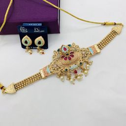 Hitarth Fashion Jewellery 1g Gold-Plated Stones Studded & Beaded Jewellery Set-image-50