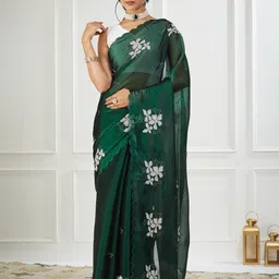 FABMORA Embellished Embroidered Organza Saree-image-73