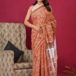 Shivanya Handicrafts Floral Pure Cotton Block Print Saree-image-76