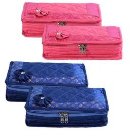 Kuber Industries Blue 4 Pieces Self Design Jewellery Organisers-86