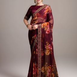ODETTE Poly Georgette Saree-image-38