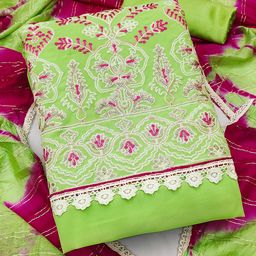HERE&NOW Floral Embroidered Thread Work Silk Georgette Unstitched Dress Material-image-70