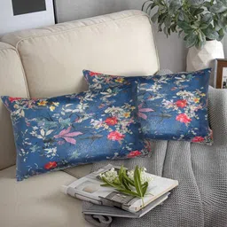 Tesmare Blue Set of 2 Floral Velvet Rectangle Cushion Covers-image-21