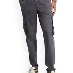 REOUTLOOK Men High-Rise Plain Cotton Cargos Trousers-image-100