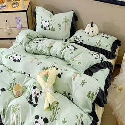 JC HOME Yellow & Green Cartoon Characters Polycotton 3 Piece Double King Regular Bedding Set-11